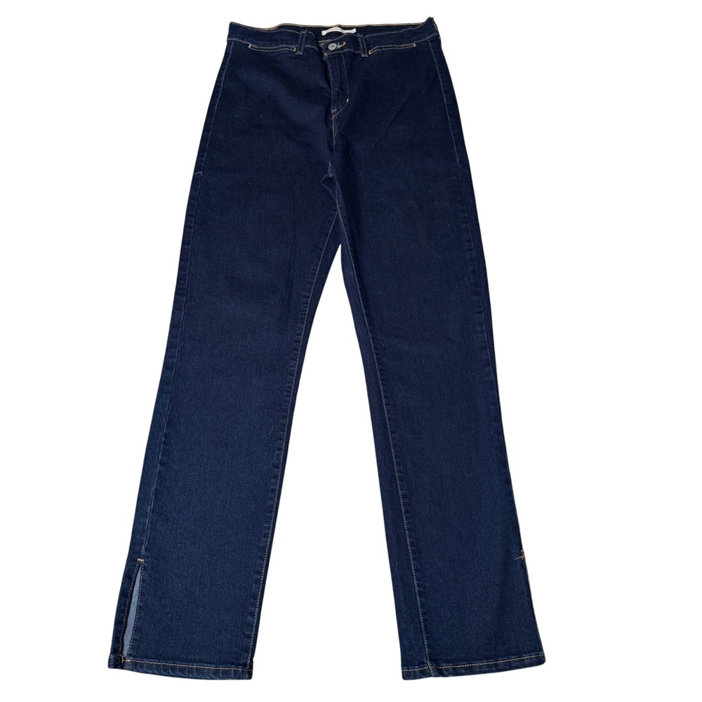 Levis 724 High Rise Straight Jeans Dark Wash Side Slit Hem A8741-0006 Size 31x32